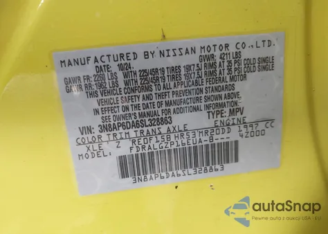2025 Nissan Kicks Sr Fwd z USA, uszkodzony, nr VIN 3N8AP6DA6SL328863
